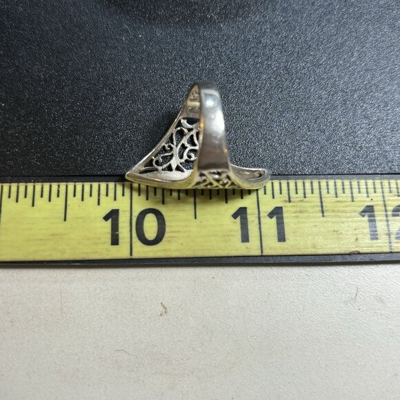 VTG Sterling Silver 925 Pierced Wavy Scroll Design Bold Statement Ring Size 7 - Picture 11 of 12